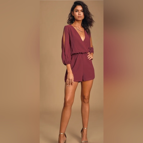 Luck and Love Burgundy Long Sleeve Lulu's Romper. - Picture 2 of 9